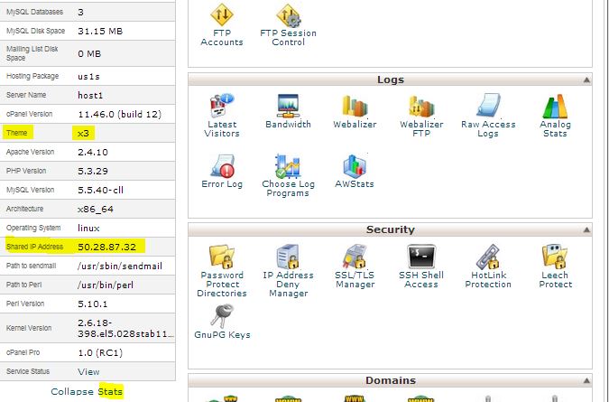 Cpanel theme X3 to view IP