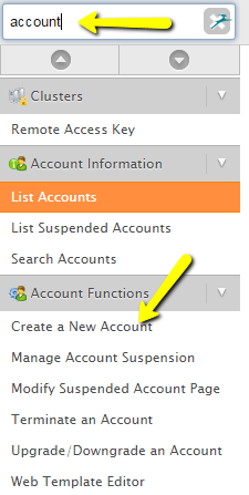 How to create cpanel account from whm step 1