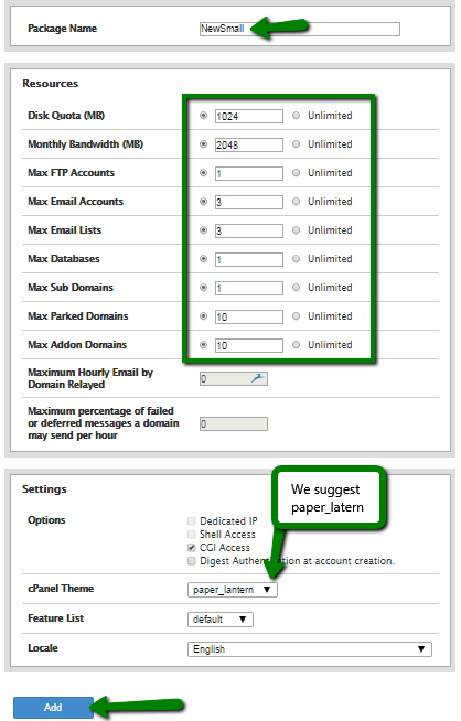 How to create cpanel account from whm step 3