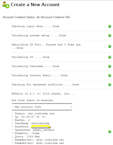 How to create cpanel account from whm step 5